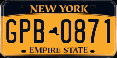 NY license plate GPB0871