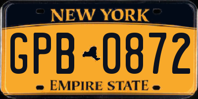 NY license plate GPB0872