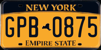 NY license plate GPB0875