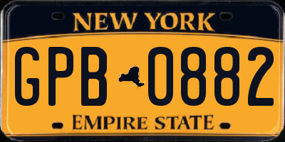 NY license plate GPB0882