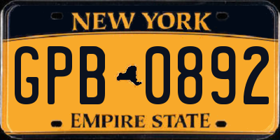 NY license plate GPB0892
