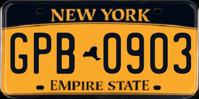NY license plate GPB0903