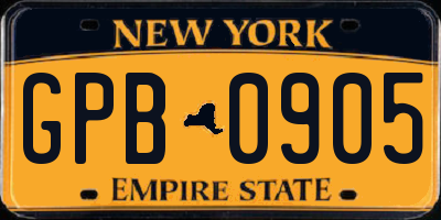 NY license plate GPB0905