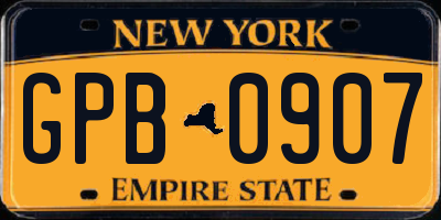NY license plate GPB0907