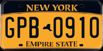 NY license plate GPB0910