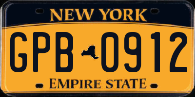 NY license plate GPB0912