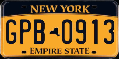 NY license plate GPB0913