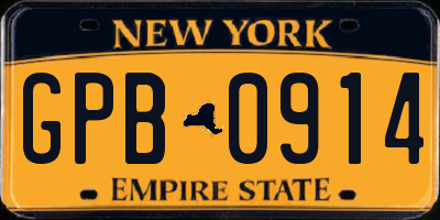 NY license plate GPB0914