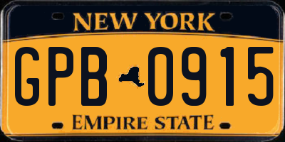 NY license plate GPB0915