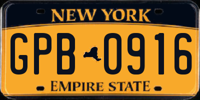 NY license plate GPB0916