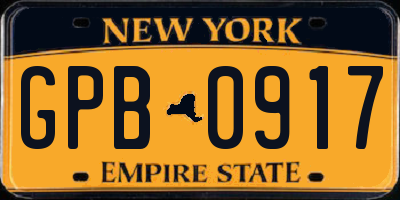 NY license plate GPB0917