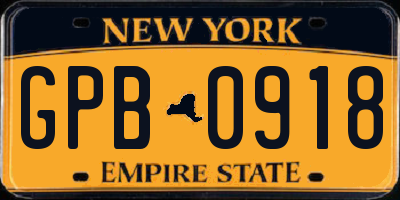 NY license plate GPB0918