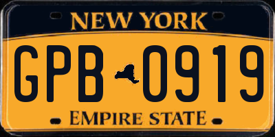 NY license plate GPB0919