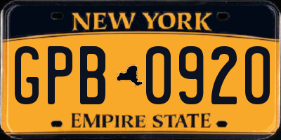 NY license plate GPB0920