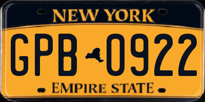 NY license plate GPB0922