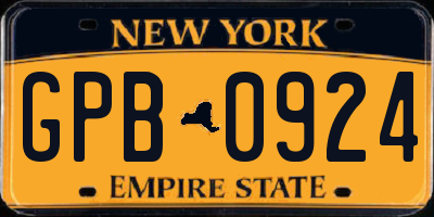 NY license plate GPB0924