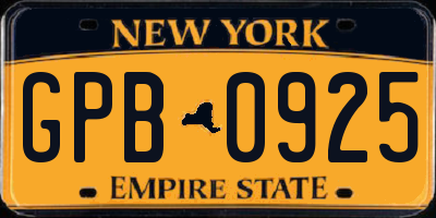 NY license plate GPB0925