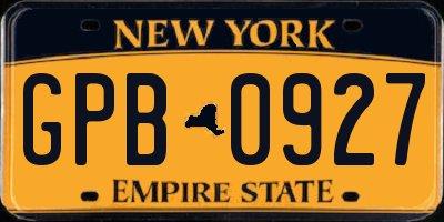 NY license plate GPB0927