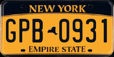 NY license plate GPB0931