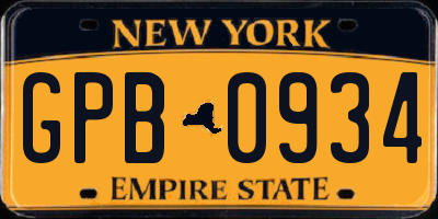 NY license plate GPB0934