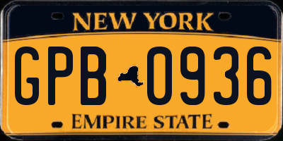 NY license plate GPB0936
