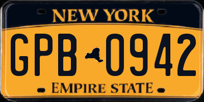 NY license plate GPB0942