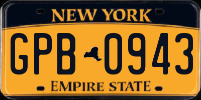 NY license plate GPB0943