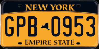 NY license plate GPB0953