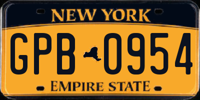NY license plate GPB0954