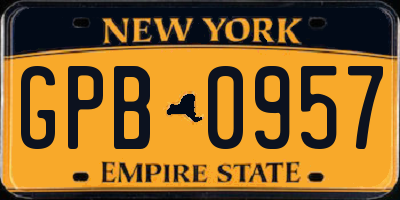 NY license plate GPB0957
