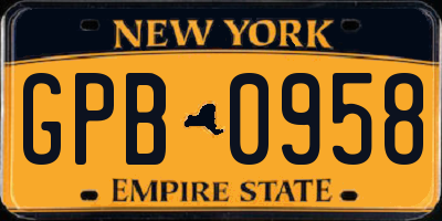 NY license plate GPB0958