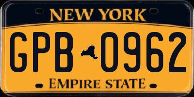NY license plate GPB0962