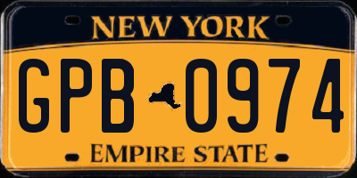 NY license plate GPB0974