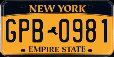 NY license plate GPB0981