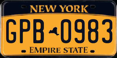 NY license plate GPB0983