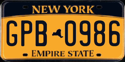 NY license plate GPB0986