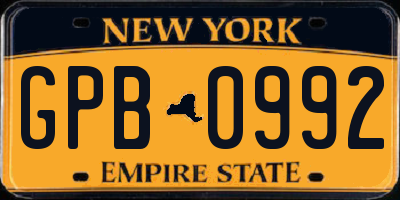 NY license plate GPB0992