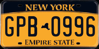 NY license plate GPB0996