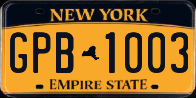 NY license plate GPB1003