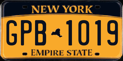 NY license plate GPB1019