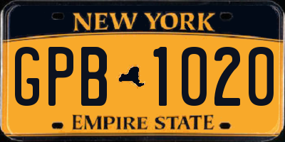 NY license plate GPB1020