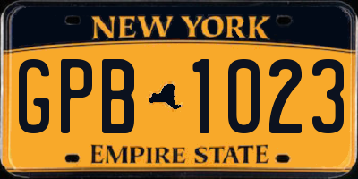 NY license plate GPB1023