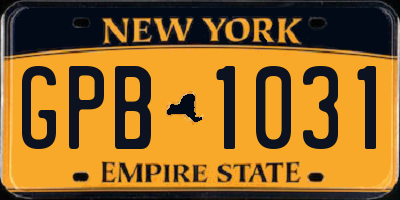 NY license plate GPB1031