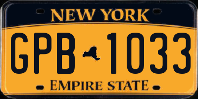 NY license plate GPB1033