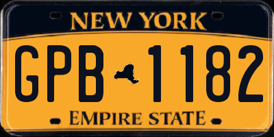 NY license plate GPB1182