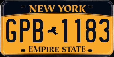 NY license plate GPB1183