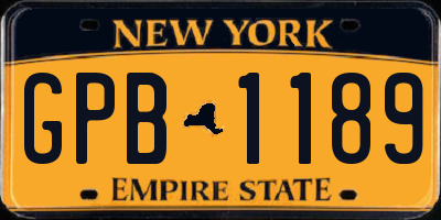 NY license plate GPB1189