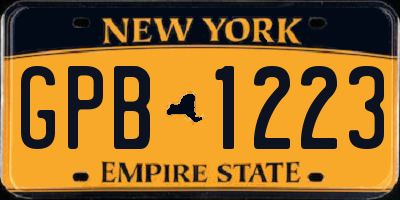 NY license plate GPB1223