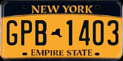 NY license plate GPB1403