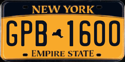 NY license plate GPB1600